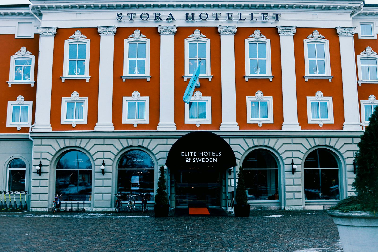 Historic European boutique hotel facade — Hotel d'Angleterre on Kongens Nytorv has been Copenhagen's grand hotel since 1755