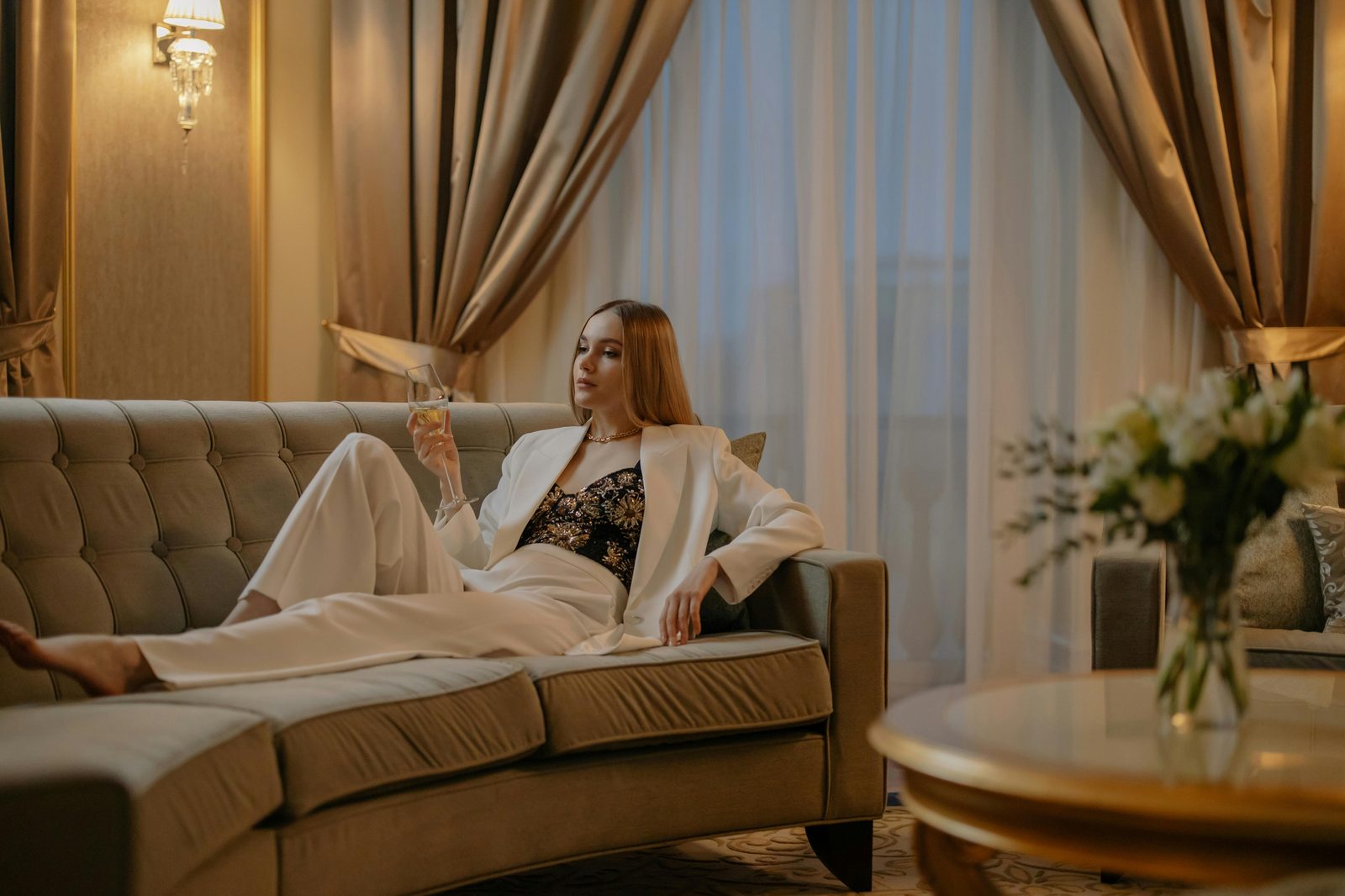 Luxury hotel suite with elegant living room — Copenhagen luxury suites typically include separate living rooms, marble bathrooms and butler service