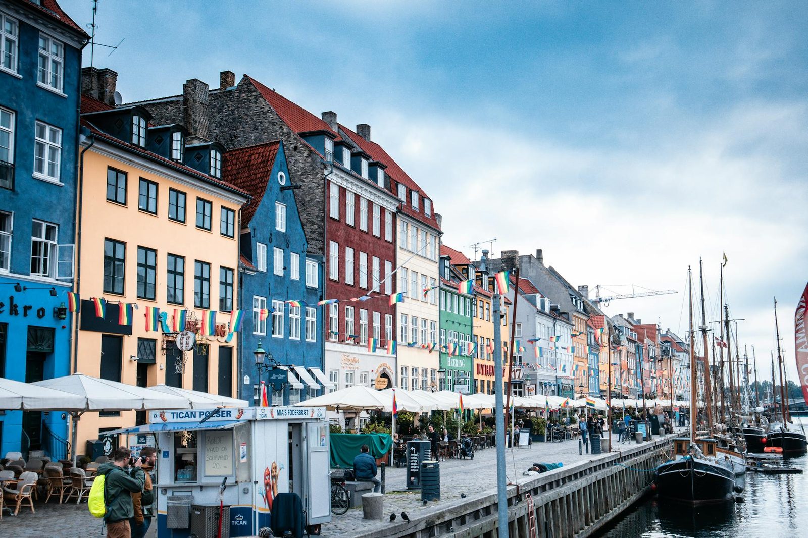 Colorful 17th-century townhouses lining the Nyhavn harbor in Copenhagen, Denmark