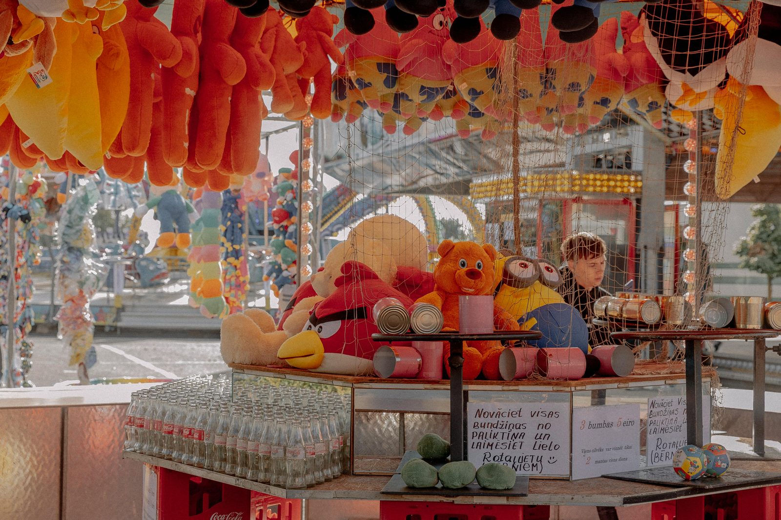 Traditional carnival game stalls with prizes at Bakken Copenhagen