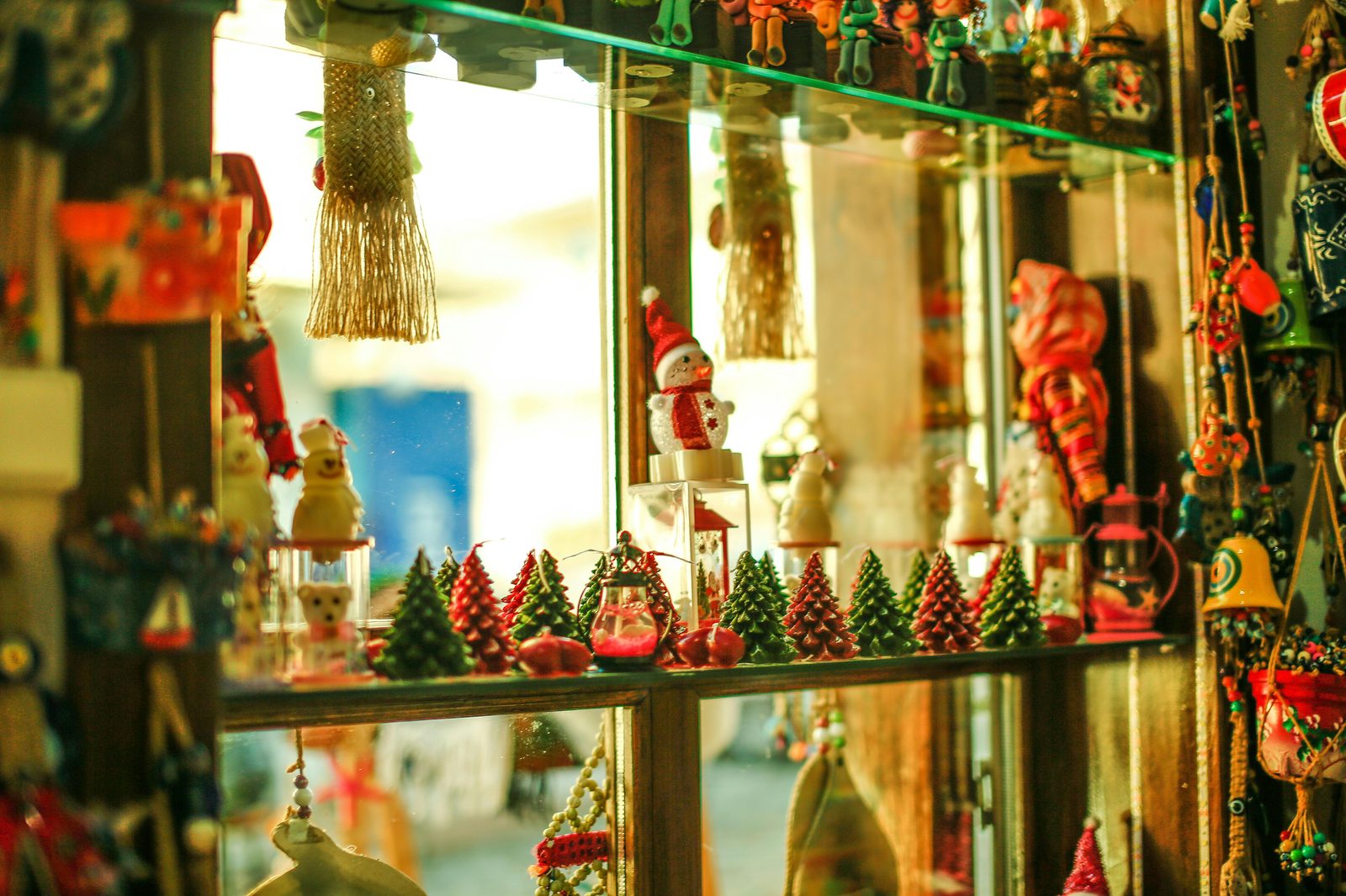Handmade Danish Christmas ornaments on display at a Copenhagen market