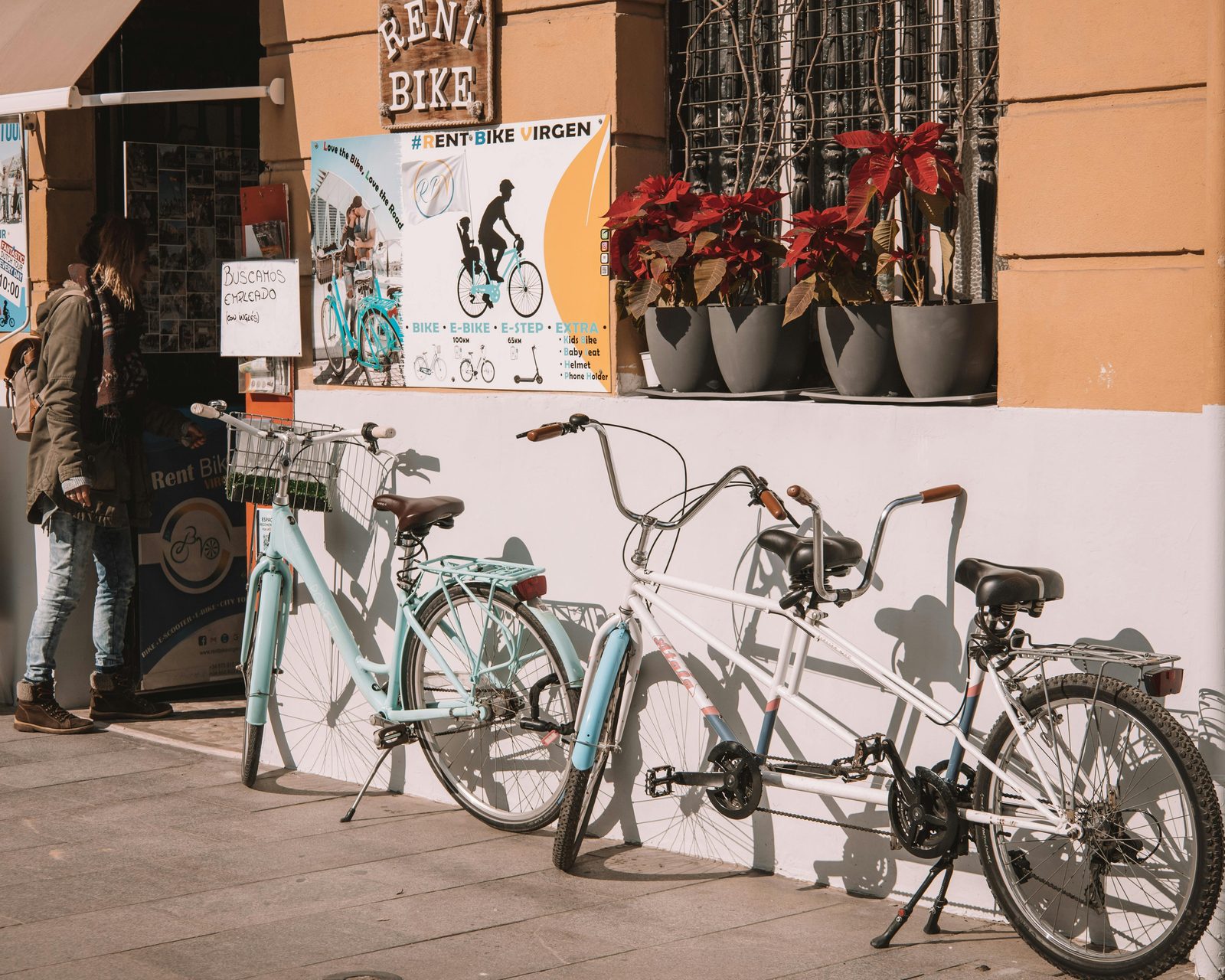 Bicycle rental shop with bikes — Copenhagen has 30+ bike rental shops including Donkey Republic, Copenhagen Bike Rental, Baisikeli