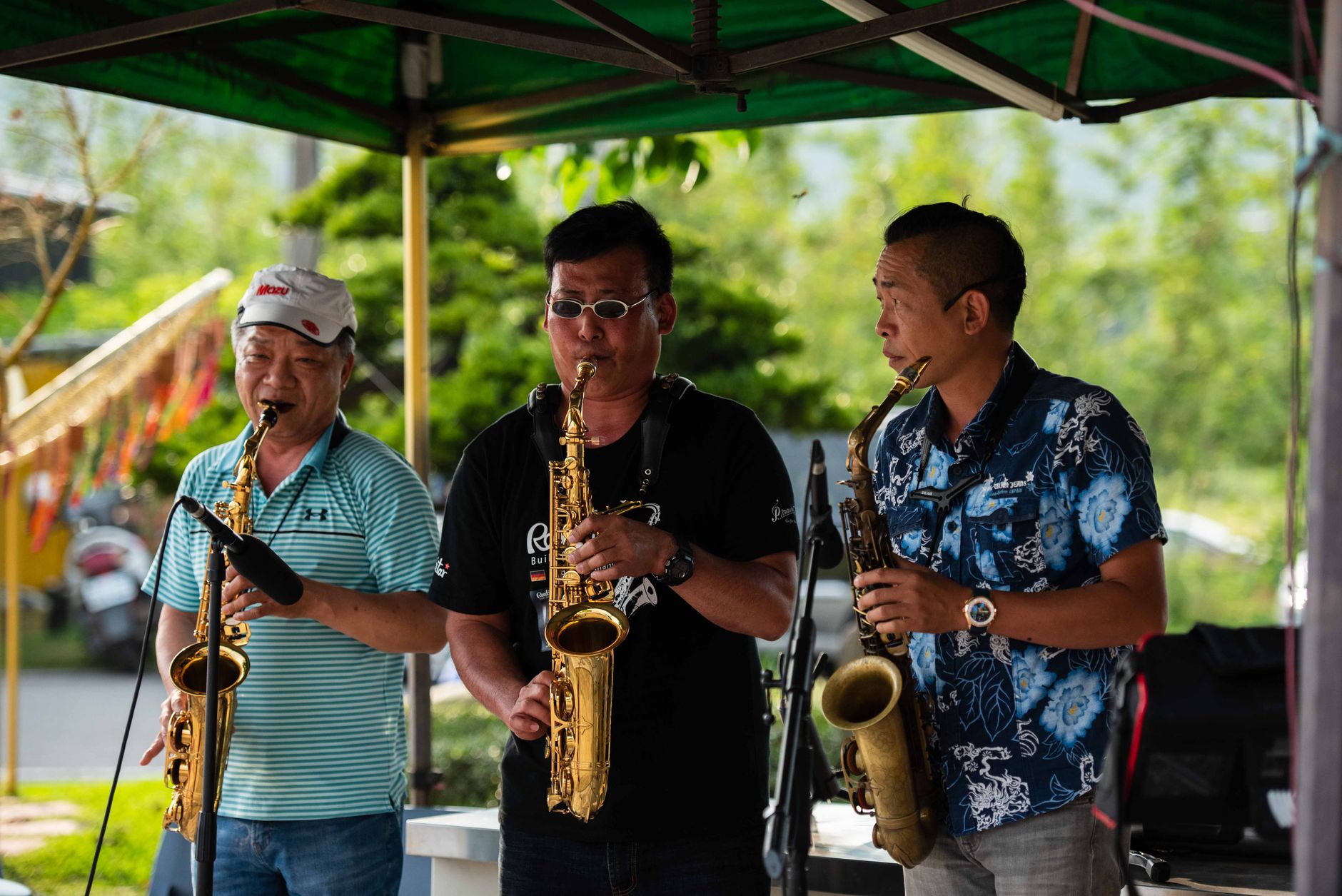 A saxophonist performing during the festival
