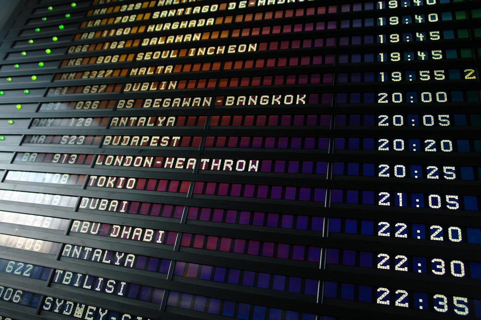 A departure board — heading back for the flight after a Copenhagen layover