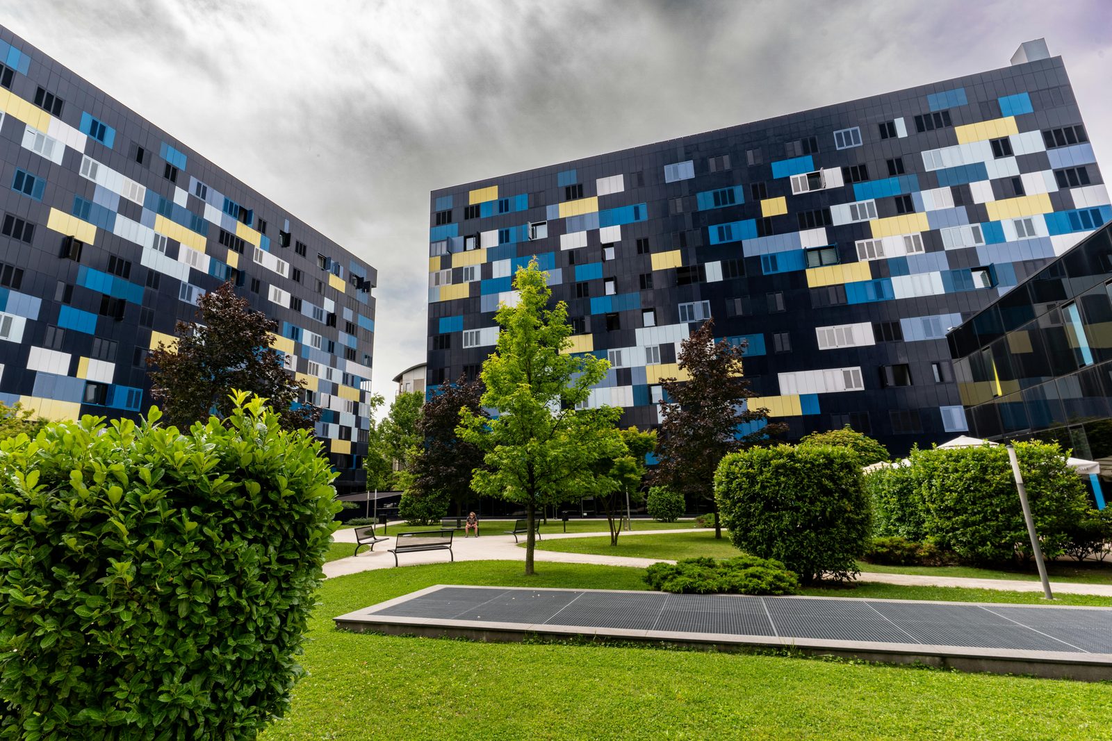 Superkilen Park in Nørrebro Copenhagen with its red square and objects from 60 countries