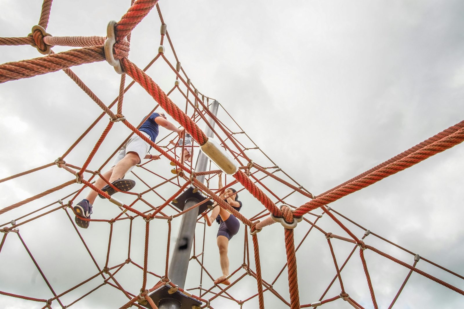Children on climbing frames in Faelledparken, Copenhagen's largest playground complex