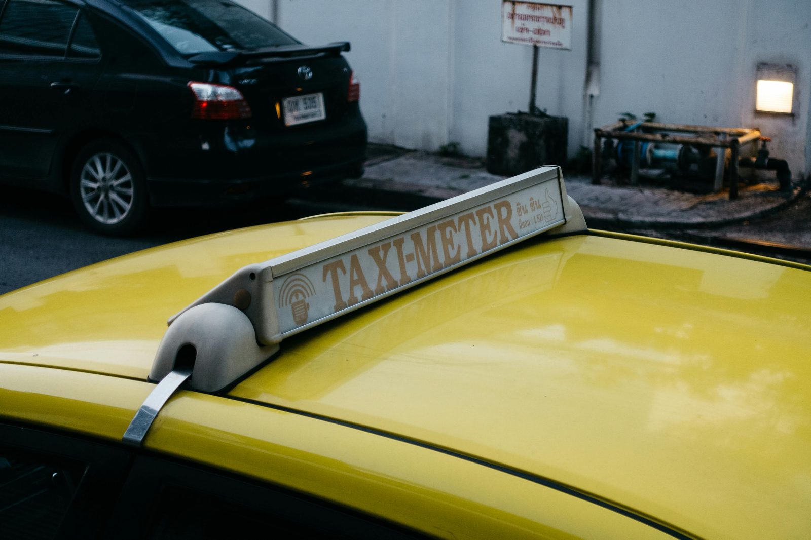 A taxi meter inside a Copenhagen cab — fares are regulated, with electronic receipts and no tipping expected