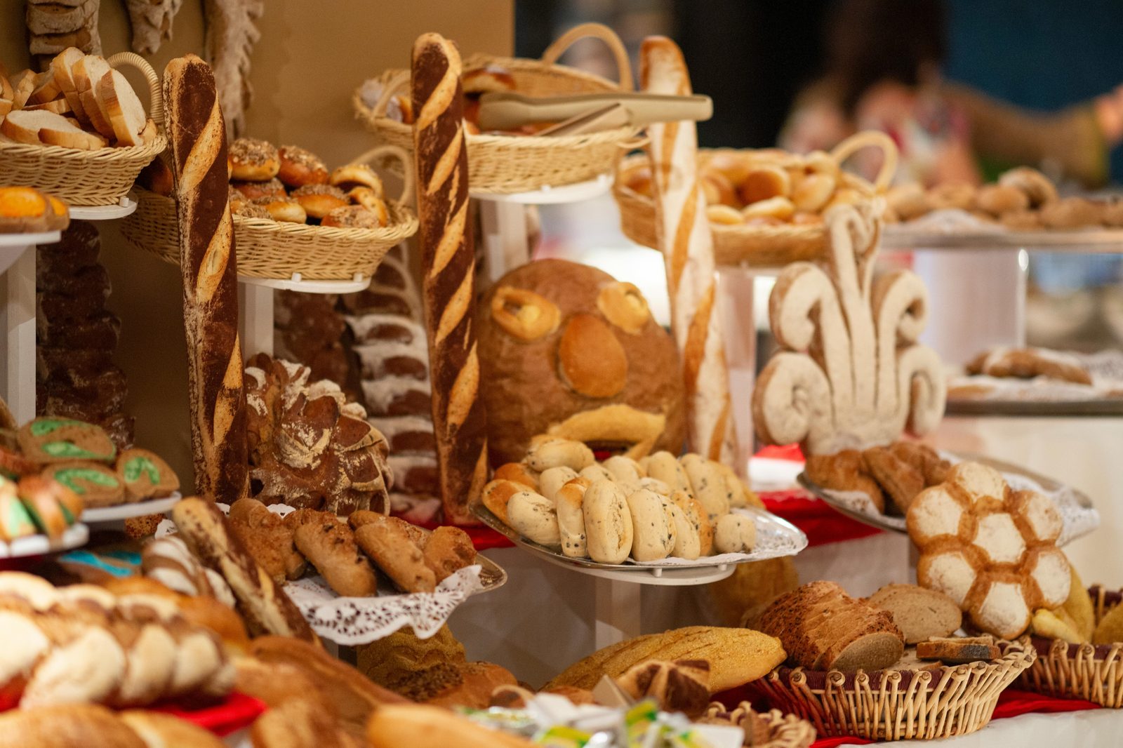 Bread bakery market display — Hallernes Smørrebrød serves Copenhagen's best casual smørrebrød at Torvehallerne