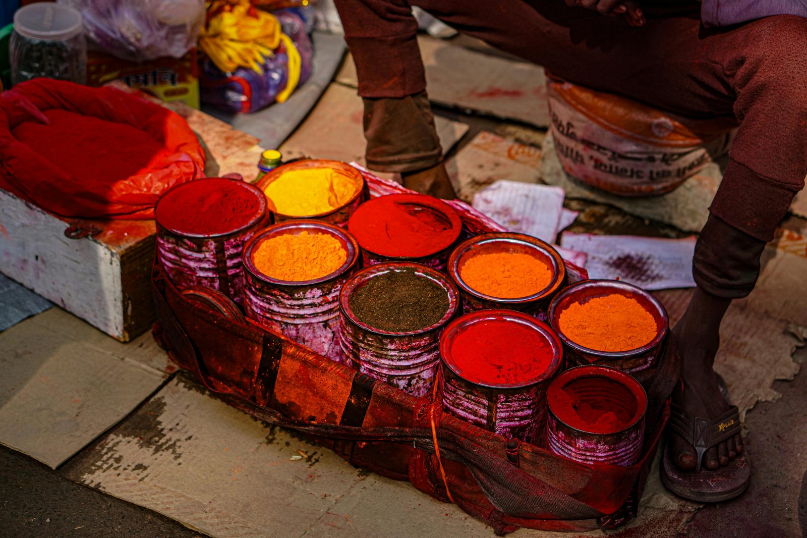 Colorful spice jars at market — Torvehallerne specialty vendors include spice merchants, organic produce, and chocolatiers
