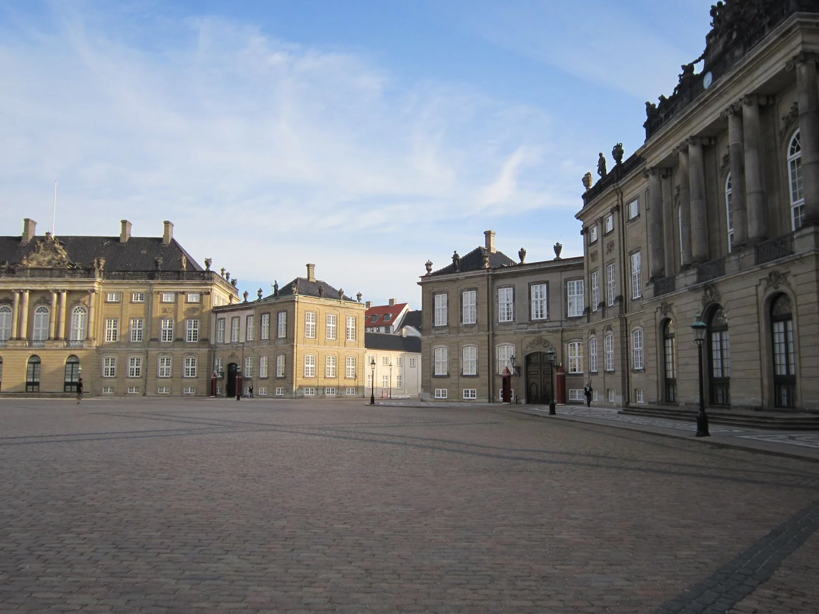 The cobbled octagonal square between the four rococo palaces of Amalienborg in Copenhagen