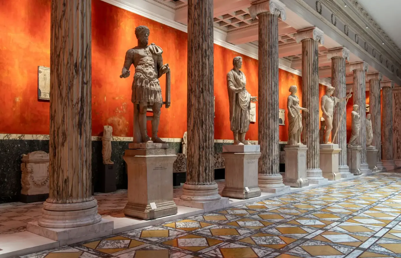 Roman sculpture in the marble-pillared galleries of the Ny Carlsberg Glyptotek in Copenhagen