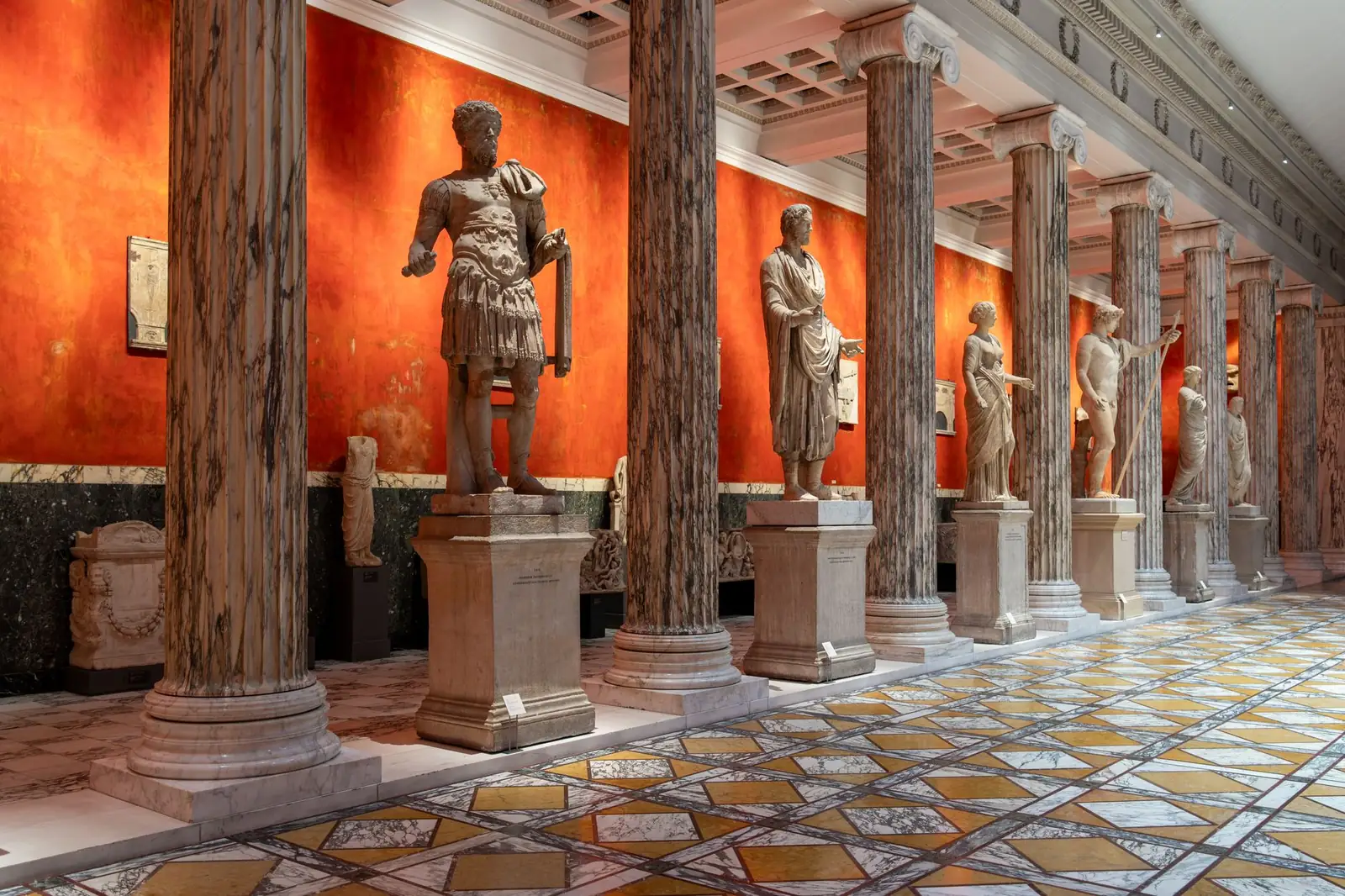 Roman sculpture in the marble-pillared galleries of the Ny Carlsberg Glyptotek in Copenhagen