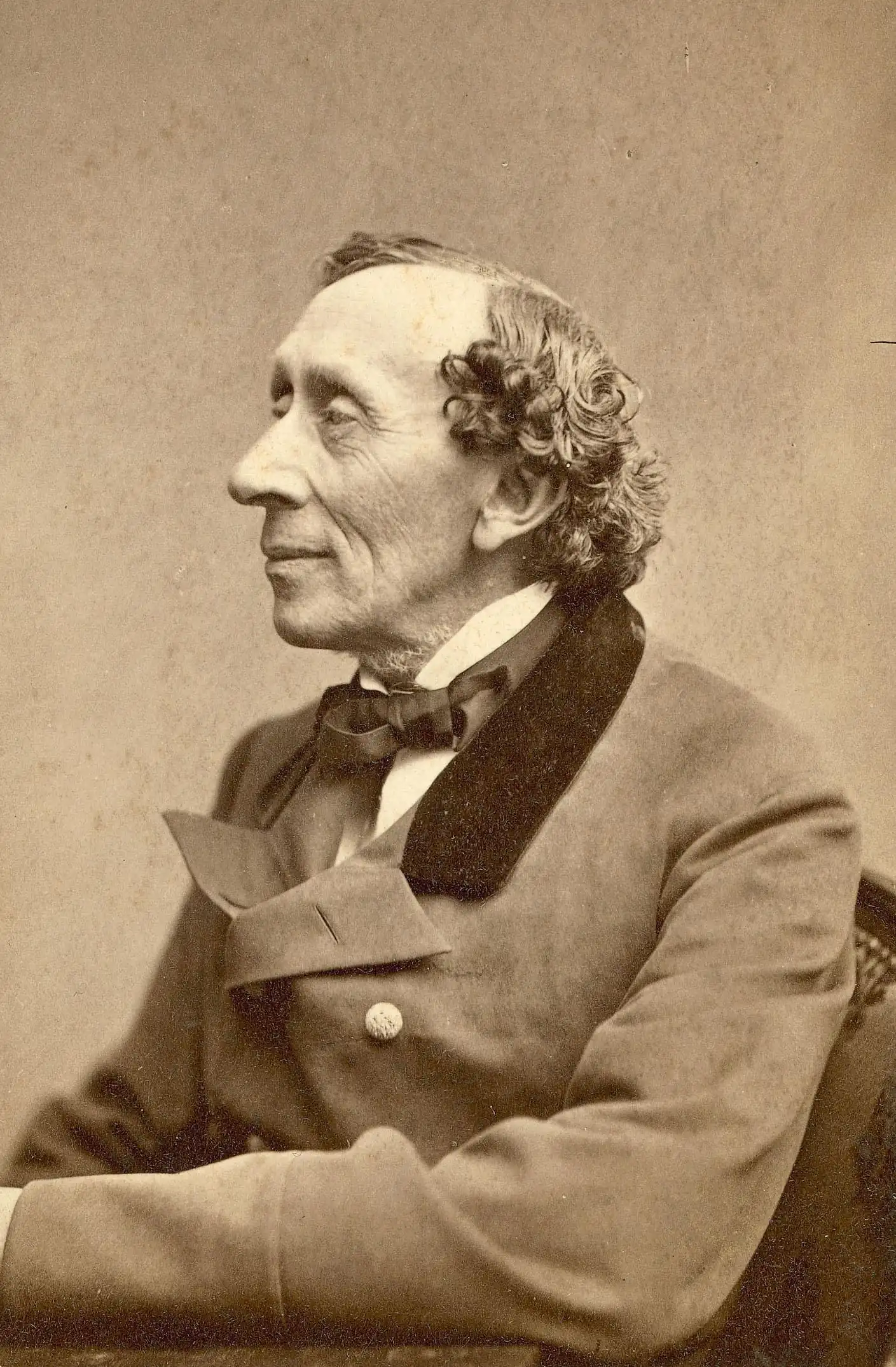 Hans Christian Andersen in profile, photographed by Thora Hallager in 1869